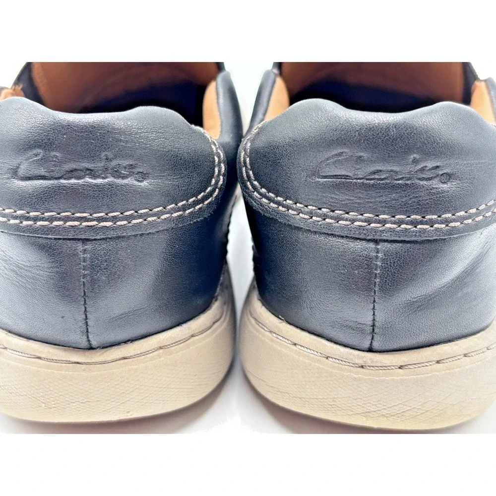 Clarks Women's Black Leather Slip-On Shoes Comfort Casual Sneakers Elastic Gore